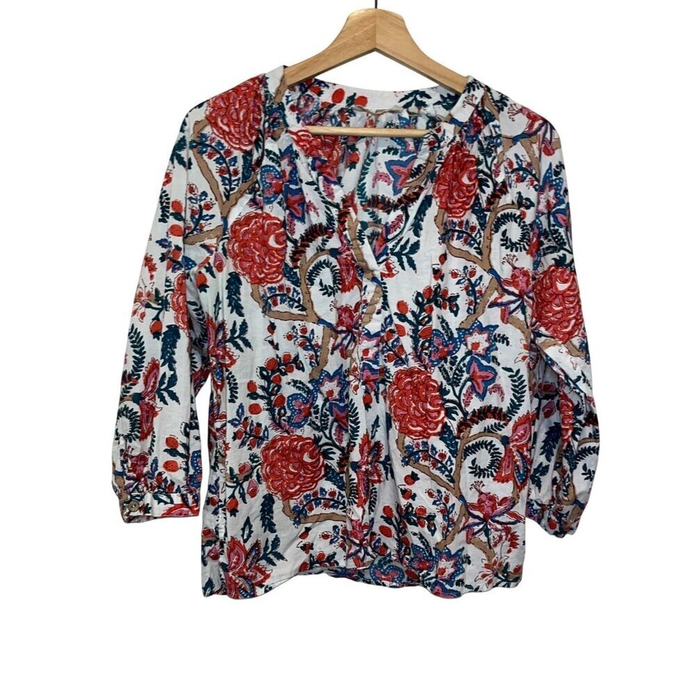 Soft Surroundings  Floral Boho Style Lightweight Blouse Womens Size L